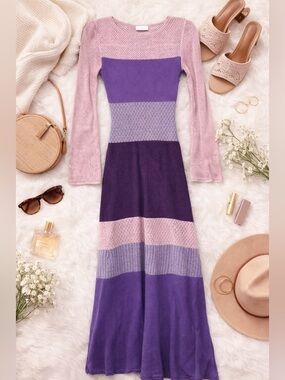 MISA Los Angeles Colorblock Knit Maxi Dress NWT | Pink & Purple | XS